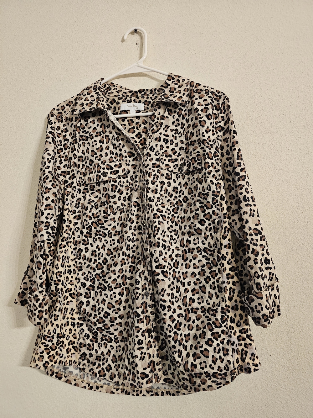 Coral Bay Beige and Brown Leopard Print Button-Down Shirt